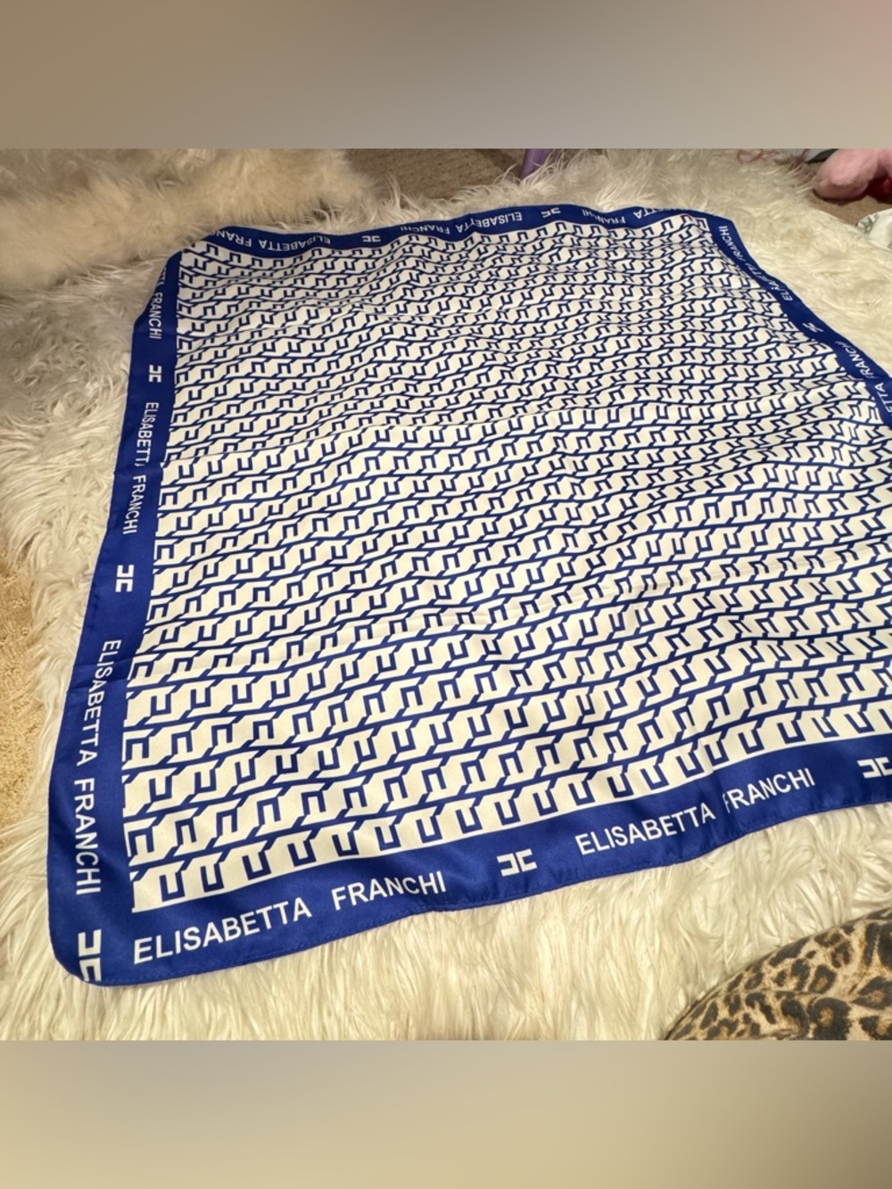 Elisabetta Franchi square print light blue silky twill scarf 35x35in‼️LAST ONE - Picture 5 of 8
